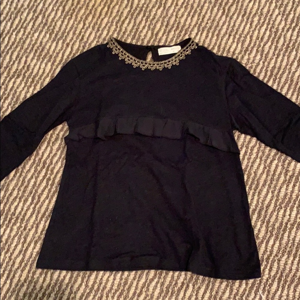 Zara girls black top with gold embroidery